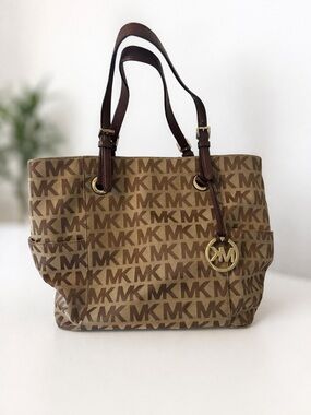Michael Kors Tan/Brown Signature MK Logo Tote